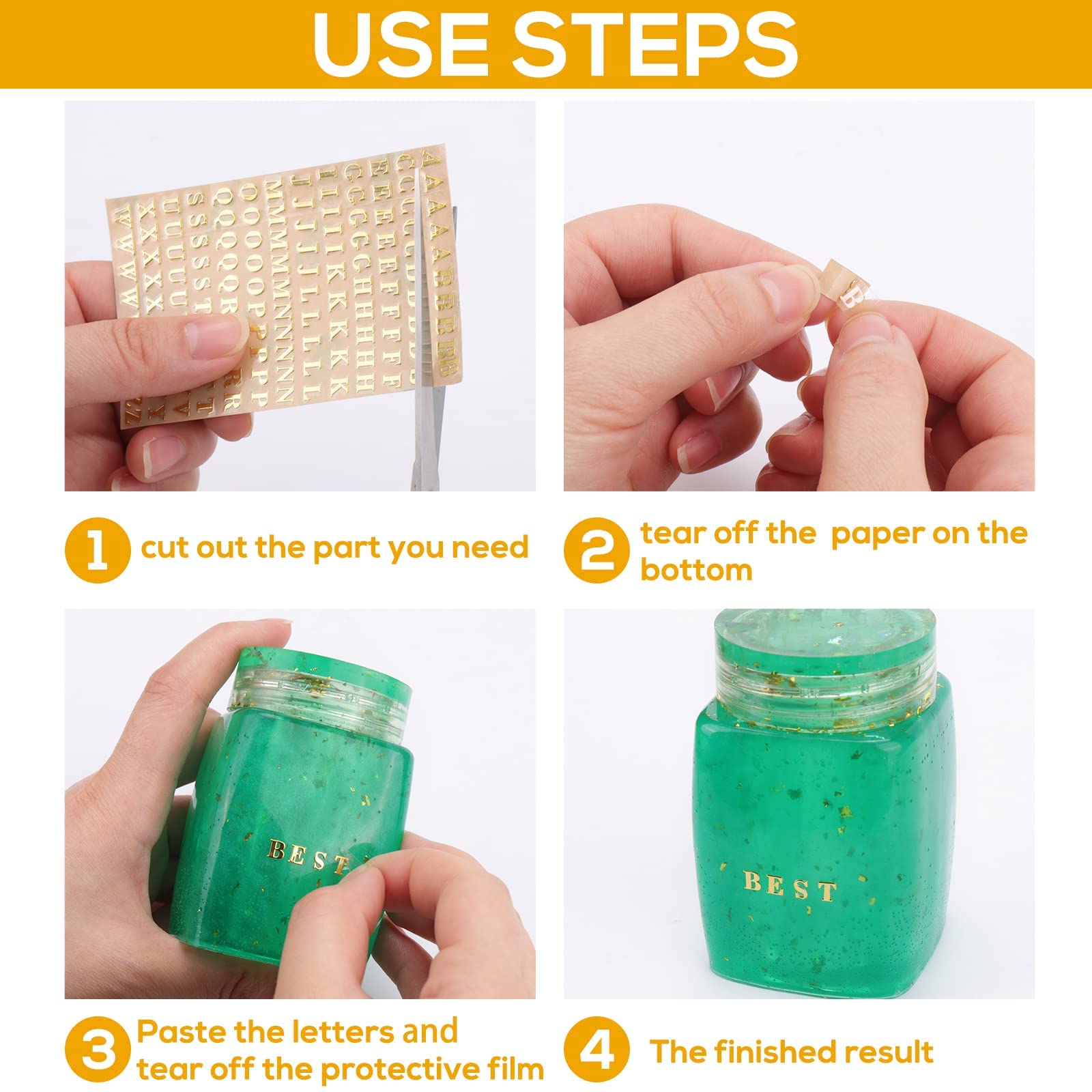 AIERSA Small Letter Stickers for Resin Scrapbook Supplies, Alloy Alphabet Number Stickers, Self Adhesive, Glitter Gold and Silver, 3mm and 4.5mm Tall, 12 Sheets