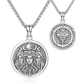 Silikepa Witchcraft Necklace for Women 925 Sterling Silver Pentagram/Triple Moon Goddess Pendant Necklace Amulet Jewelry Witchcraft Jewelry Gift for Women