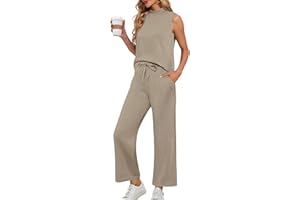 Lepunuo Two Piece Sets for Women Summer Mock Neck Sleeveless Top Wide Leg Pants Lounge Sets Vacation Travel Outfits