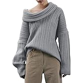Saodimallsu Womens Off The Shoulder Sweater Top Oversized Fall Batwing Boat Neck Knit Sexy Casual Pullover