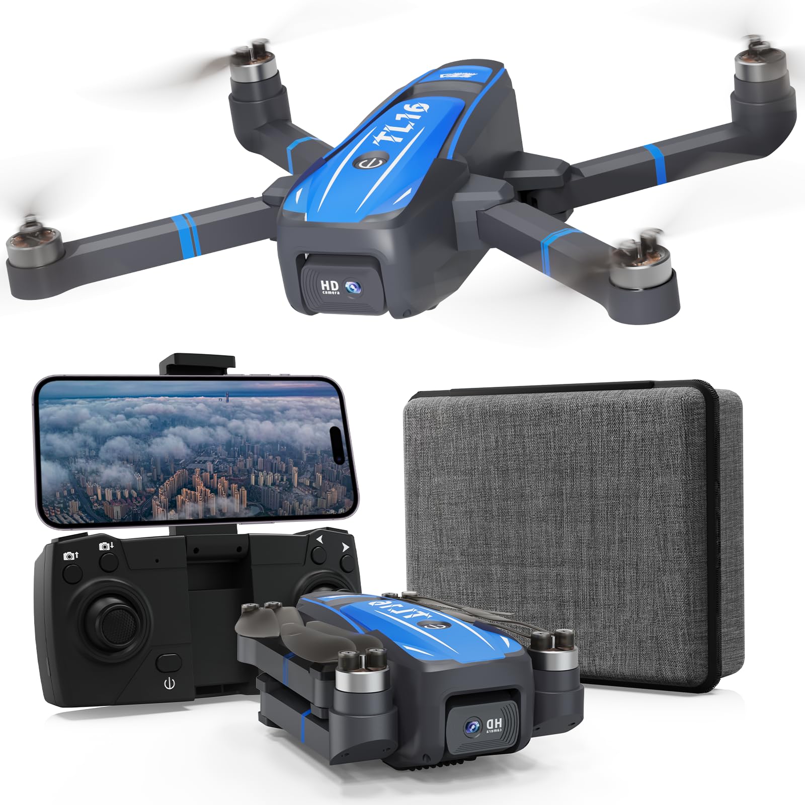 Toladrone TL16 Drone with Camera, Brushless Motor Drones with 4K HD Camera for Adults, Optical Flow Positioning, Fine-Tuning Function, Headless Mode, Beginner Friendly Foldable Drone, Blue