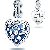 I Love You to the Moon and Back Dangle Charms, fits Pandora Valentines Bracelet Necklace, 925 Sterling Silver Moon Stars and Night Sky Pendant Bead, Gift for Lover/Wife/Mother