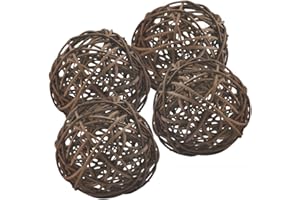 Ougual Wicker Rattan Decorative Balls Table Wedding Party Christmas Season Home Decoration (Dark Brown, 4 Inch)