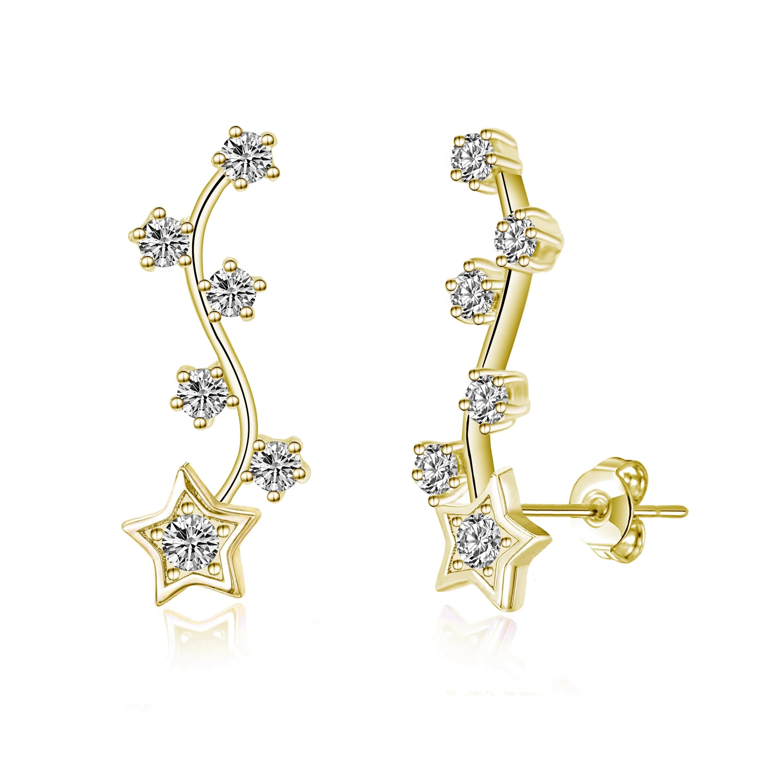 Philip Jones 18k Gold Plated Star Climber Earrings Created with Zircondia® Crystals