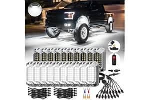 LD DARKEAGLE 20Pods Full Angle All Pure White LED Rock Lights Kit Plug and Play 6500K 560LEDs with Switch Harness Wiring Extension Fuse, Quick Connect Waterproof Bright Underglow 12V for Semi Trucks Pickup Jeep
