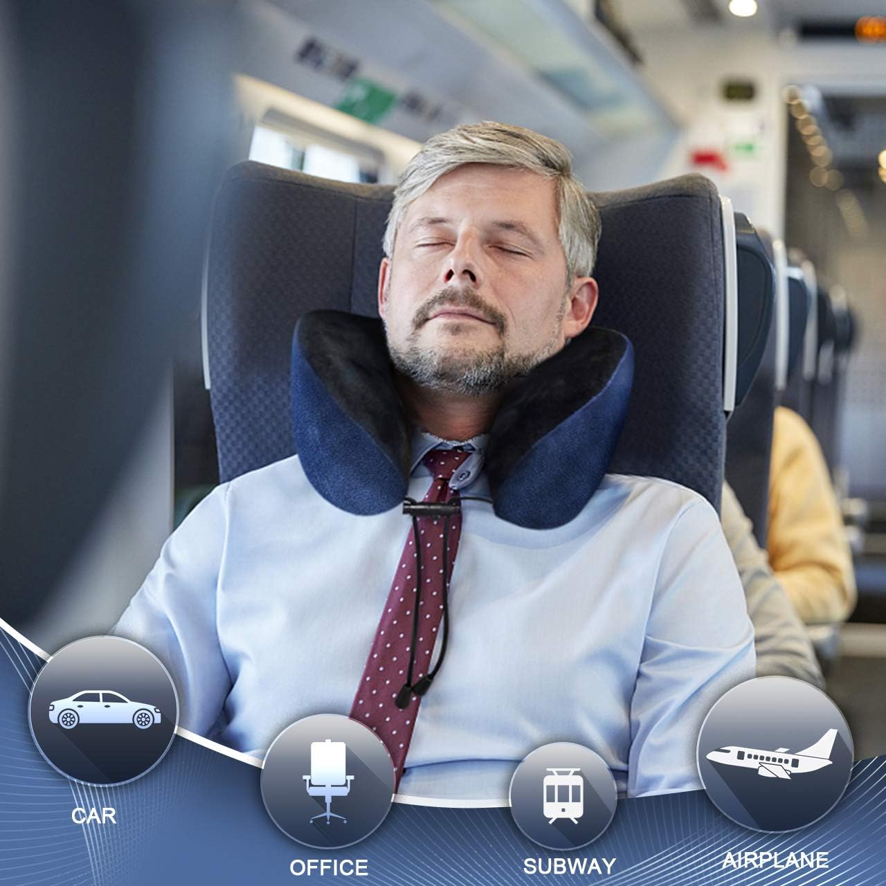 HOKEKI Travel Pillow 100% Pure Memory Foam Neck Pillow, Comfortable & Lightweight , Breathable and Improved Support Design, for Airplanes and Travel (Blue): Kitchen & Dining