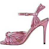 Only maker Strappy Heels for Women Heeled Sandals Metallic Knot Pointed Toe Heel Ankle Strap Stiletto High Heels Dress Shoes Pink Size 11