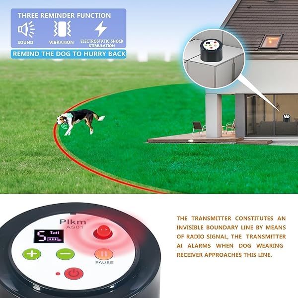 PLKM DOG WIRELESS FENCE 2026 NEWEST PET ELECTRIC INTELLIGENT CONTAINMENT SYSTEM, DOG OUT OF RANGE REMINDER TRANSMITTER AI SMART ALARM, DISPLAY RECEIVER BATTERY LEVEL, 360° STRONG SIGNAL COVERAGE