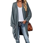 MEROKEETY Women's 2026 Fall Waffle Knit Batwing Long Sleeve Cardigan Loose Open Front Sweater Coat