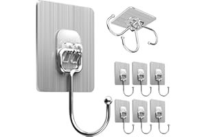 Titchet Large Adhesive Hooks for Hanging Heavy Duty Wall Hooks 22 lbs Self Adhesive Towel Waterproof Transparent for Bags Bathroom Shower Outdoor Kitchen Cups Door Coat Sticky Hooks(Silver8pcs)
