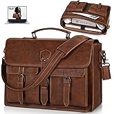 RAINSMORE Messenger Bag for Men 15.6 Inch Leather Vintage Laptop Briefcase Large Laptop Bag Waterproof Satchel Bag Computer Shoulder Bag for Office Work Travel College, Brown