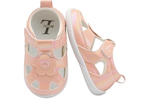 L-RUN Toddler Mary Jane Shoes Girls Casual Barefoot Sandals Breathable Princess Dress Flats Non-Slip Rubber Sole Infant First Walker Shoes for Outdoor Indoor