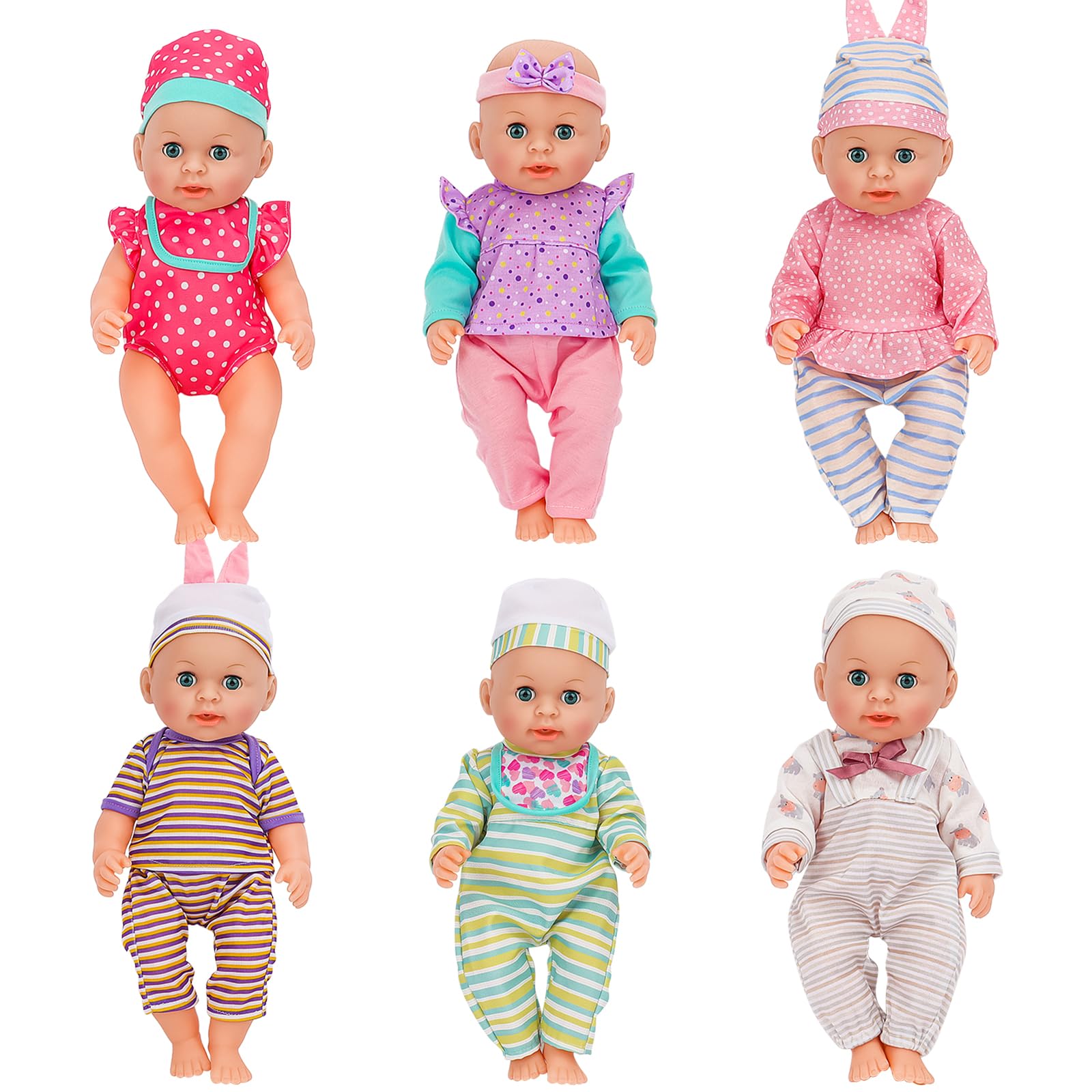 deAO 6 Set Dolls Clothes Outfits for 12 to 14 Inch Baby Dolls Dress-Up Fashion Baby Doll Clothes Accessories for New Born Baby Dolls, Dolls Clothes (Doll Not Included)