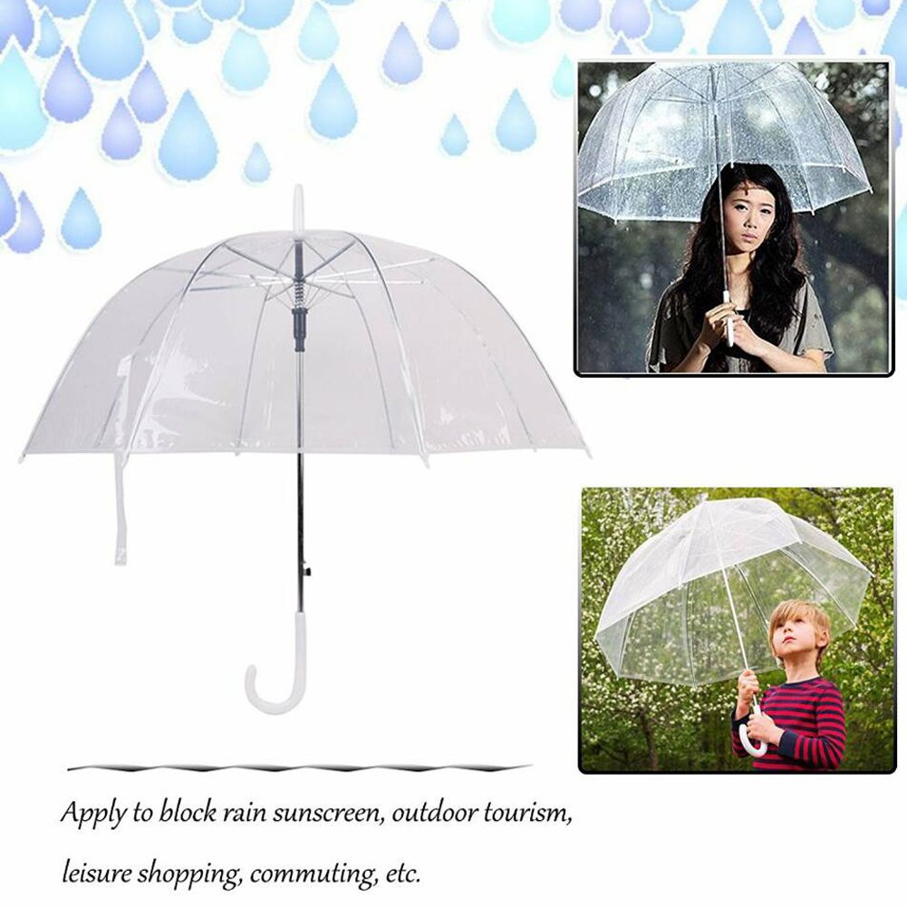 Feiuruhf Transparent Mushroom Umbrella,Windproof Half Automatic Handle Clear Rain Umbrella Clear Dome Shape Umbrella Decor for Wedding ,Women and Children(Clear)