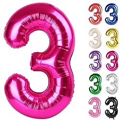 Hot Pink Number 3 Balloon 40 Inch, 3 Balloon