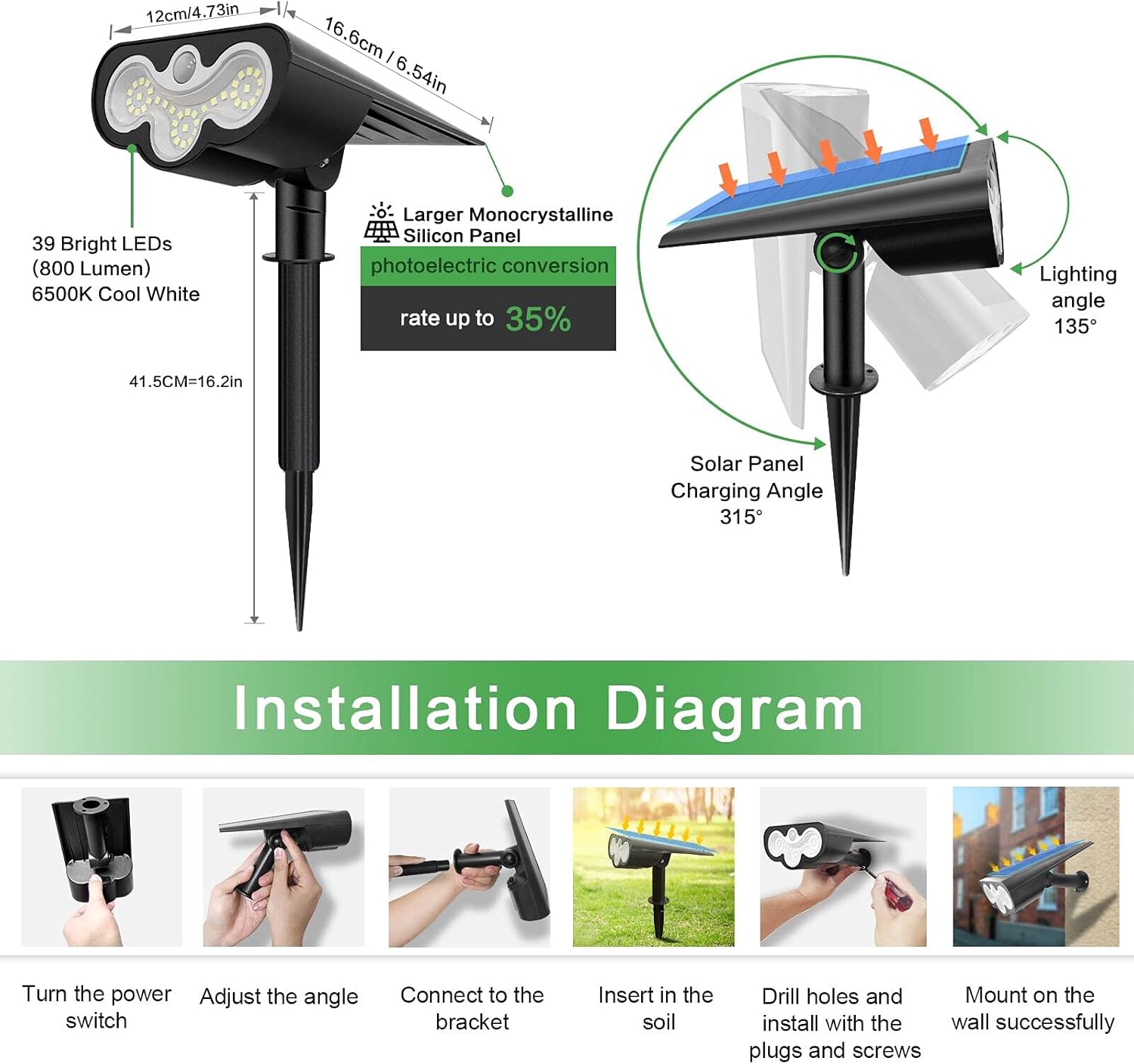 Solar Spot Lights Outdoor Motion Sensor 2Pack, 39 LEDs Waterproof Solar Lights Outdoor Pathway Lighting 2-in-1 Solar Garden Lights, 2 Modes Solar Powered Landscape Spotlights for Path Wall Yard Walkway - - 