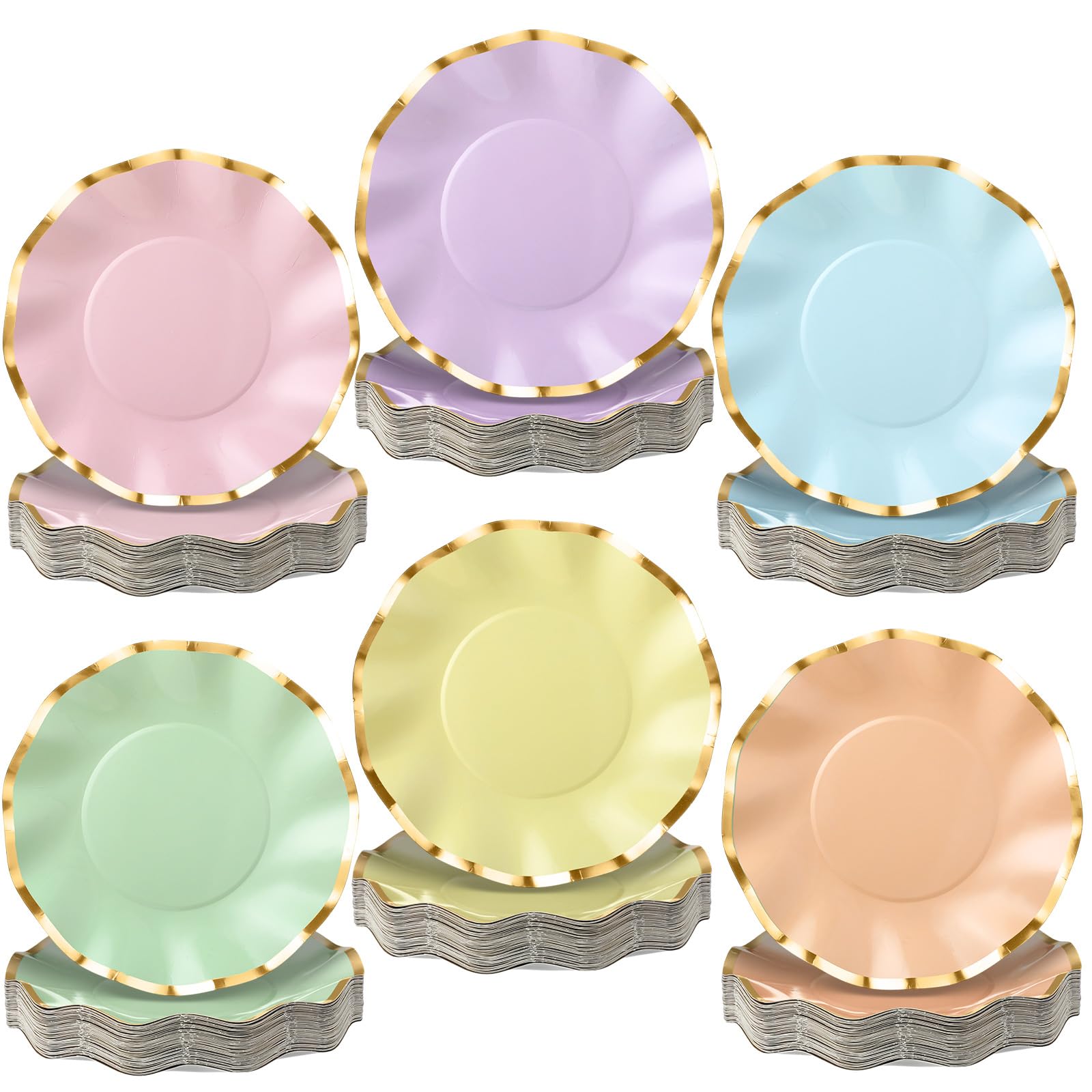 Photo 1 of ****FINAL SALE NOT RETURNS****Havawish 72 Pcs Pastel Paper Plates with Scalloped Gold Foil Edge 8 Inch Disposable Dinner Dessert Plates for Birthday Wedding Baby Shower Party Supplies Decorations