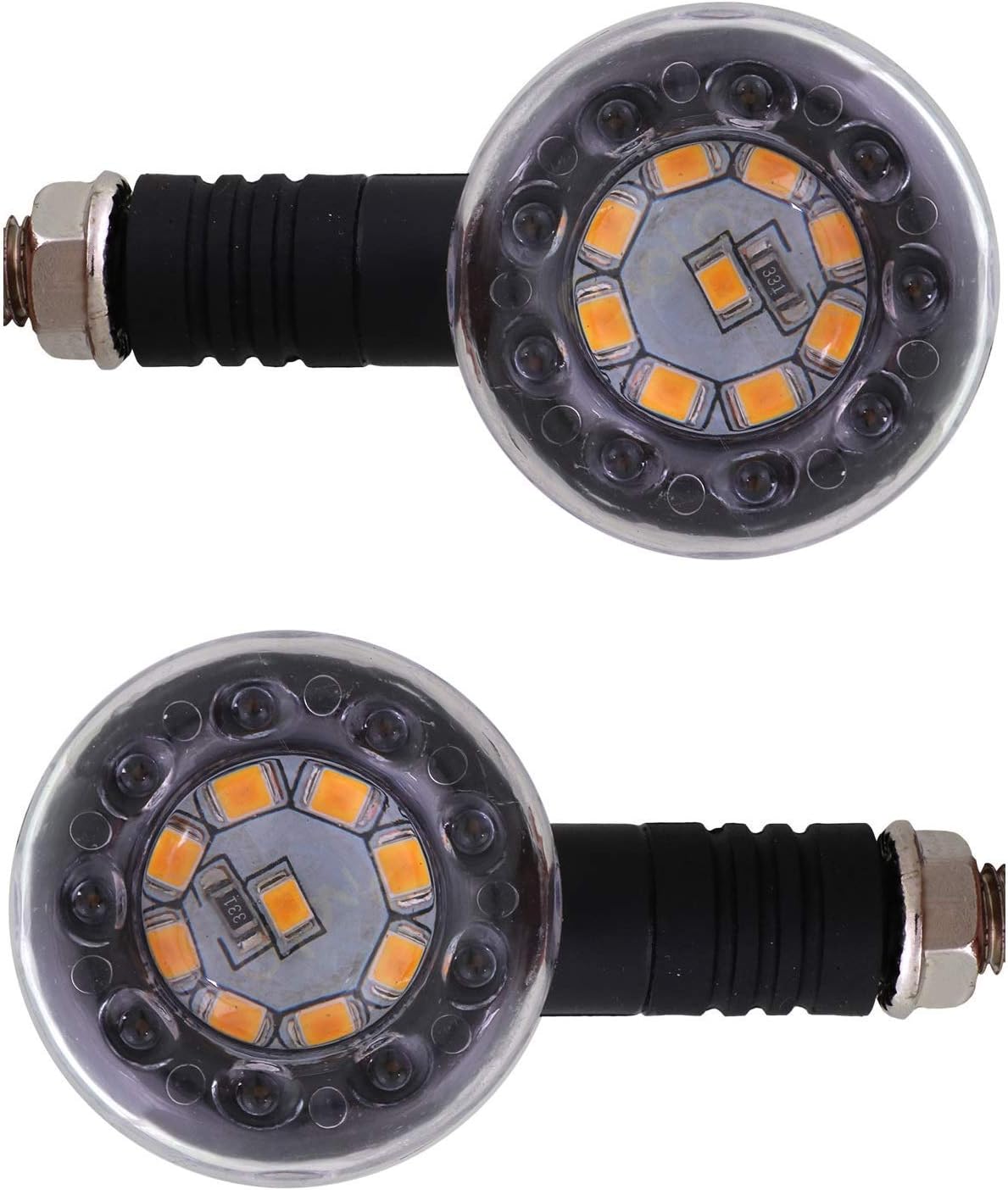 Pivalo Turn Signal Indicator Light Universal Front/Rear Round Blinker Bulb For Motorcycles (2 Pcs, Amber with Red Ring)