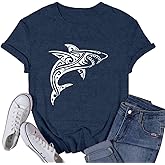 VQD Womens Shark Shirt Waves T-Shirts Great White Jaws Fish Sea Ocean Animal Lover Tee Tops