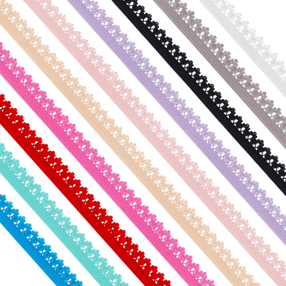 BENECREAT 27m 10 Colors Crown Frilly Lace Polyester Ribbon, 13mm Wide Frilly Elastic Lace Trim Stretchy Ribbon for Sewing Hair Tie Lingerie Headbands, 2.7m/Color