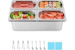 YMJOINMX Cold Food Buffet Serving Trays 4 Pans×2.7QT with Ice Packs for Salad Dressing Dispenser Sauce Cooled Condiment Conta