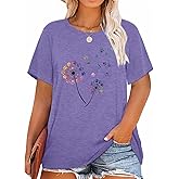 Binshre Plus Size Tops for Women Cute Graphic Tees Loose Fit Flower Printing Short Sleeve Crew Neck T Shirts