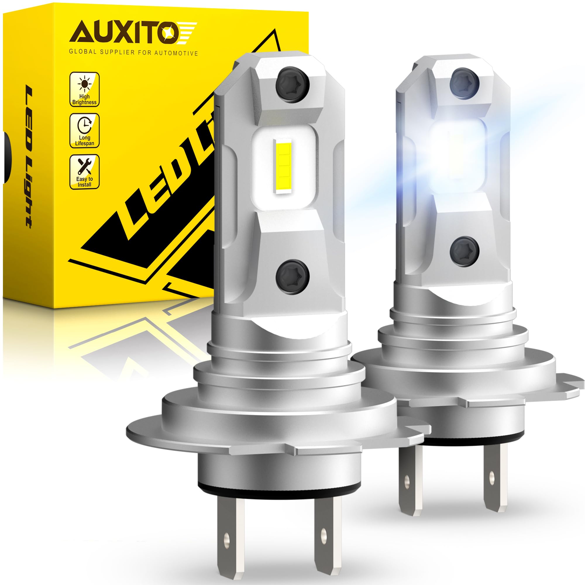 AUXITO 2025 Upgraded H7 LED Light Bulb, 500% Brightness 6500K White, 1:1 Mini Size, CSP LED Chips Fog Lamps Replacement, Play and Plug, Pack of 2 Image
