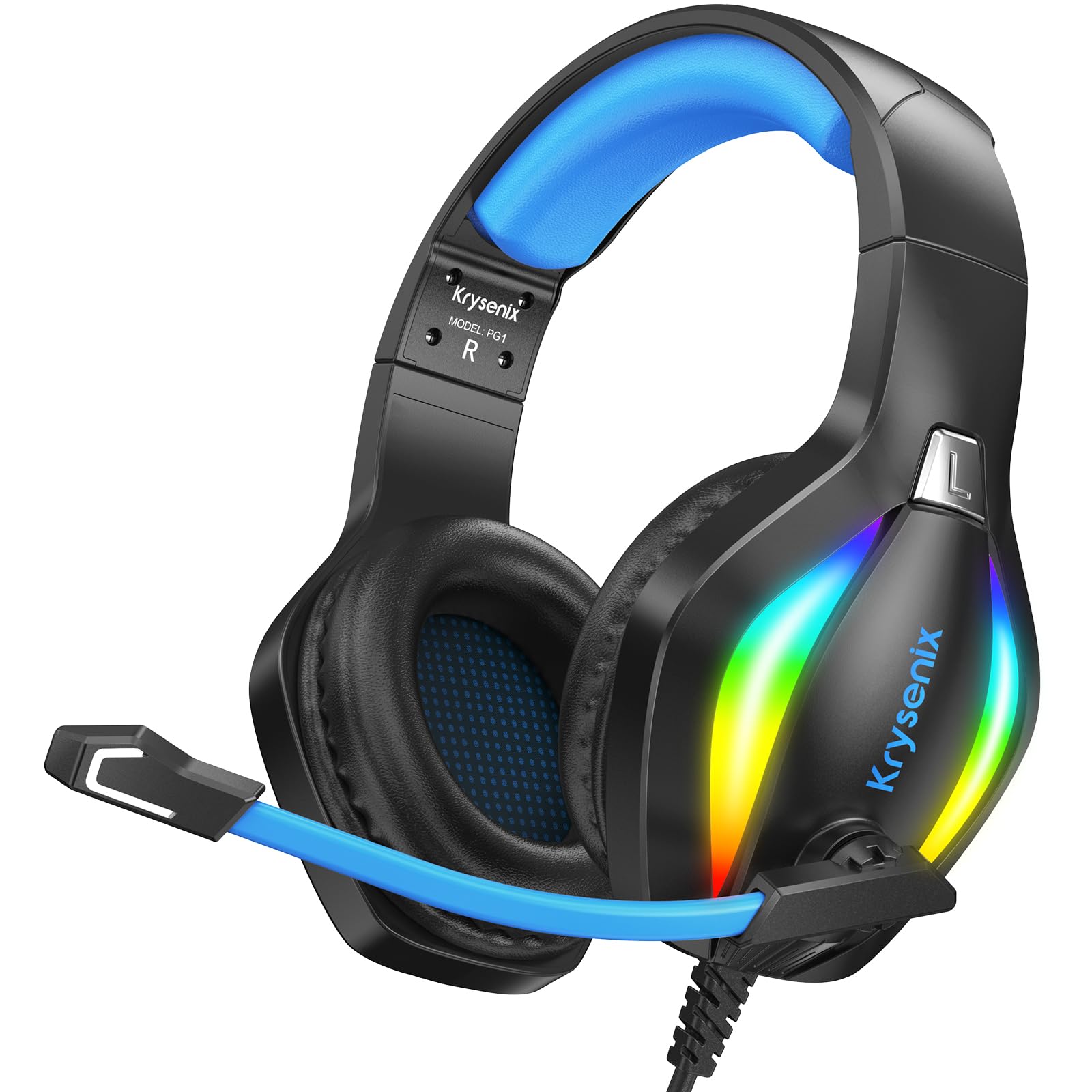 Krysenix PG1 Gaming Headset for PS4, PS5, PC, Switch, Xbox, Gaming Headphones with AI Stereo Microphone Sound, Computer Headset with 3.5mm Jack & RGB Light