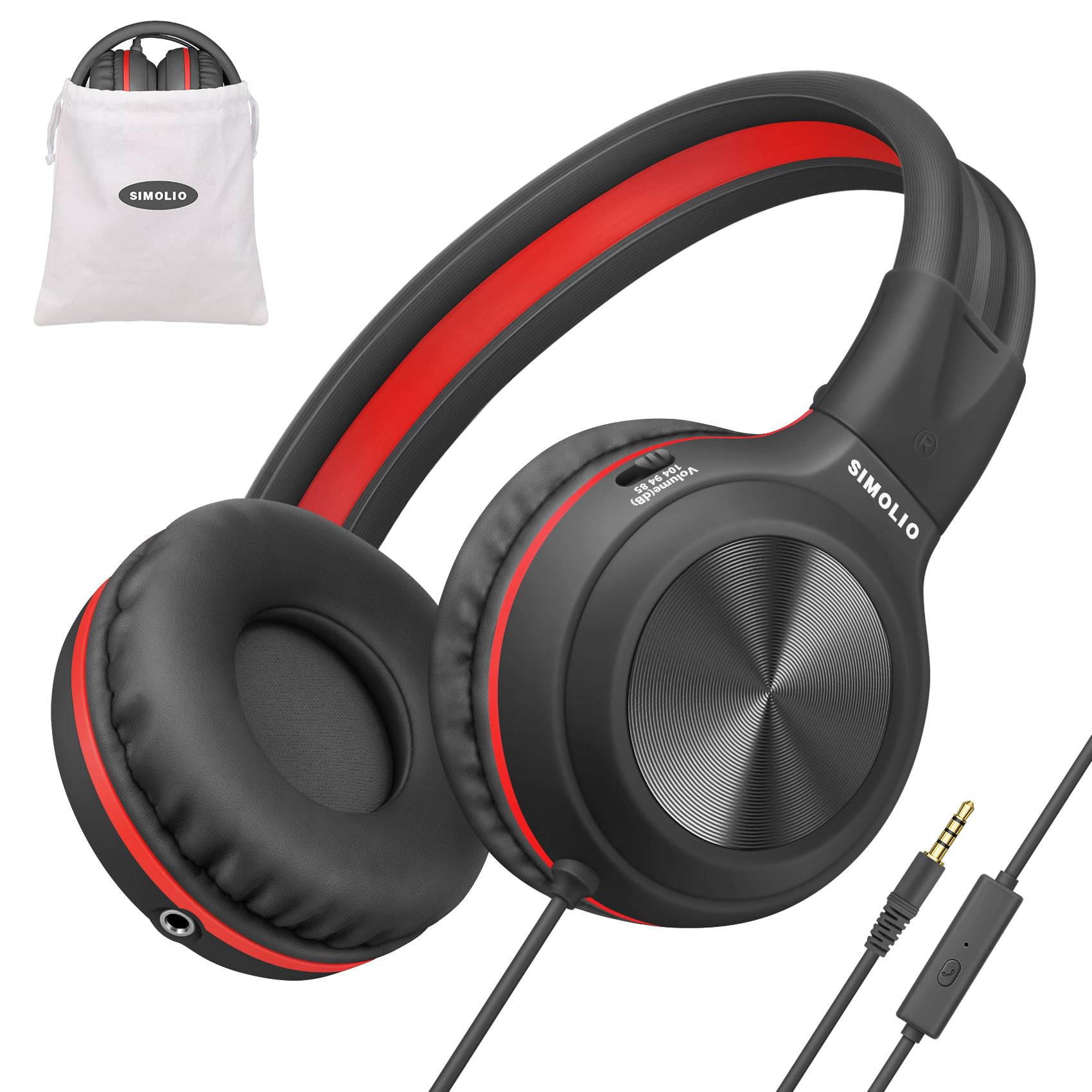 SIMOLIO Kids Wired Headphones with Microphone, Boys Headphone with Volume Limiter & Share Jack, Headset with Cord for School, Children Headset for Laptop Tablet PC Airplane Teens Adults (Black) — image 1