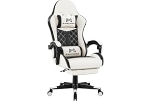 Gamtimer Gaming Chair,Ergonomic Computer Chair with Footrest and Lumbar Support,Breathable PU Leather,Big and Tall Video Gaming Chair,Height Adjustable 360 Degree Swivel Chair for Adults-White