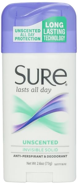 SURE DEODORANT INVISIBLE SOLID, UNSCENTED – 2.6 OZ