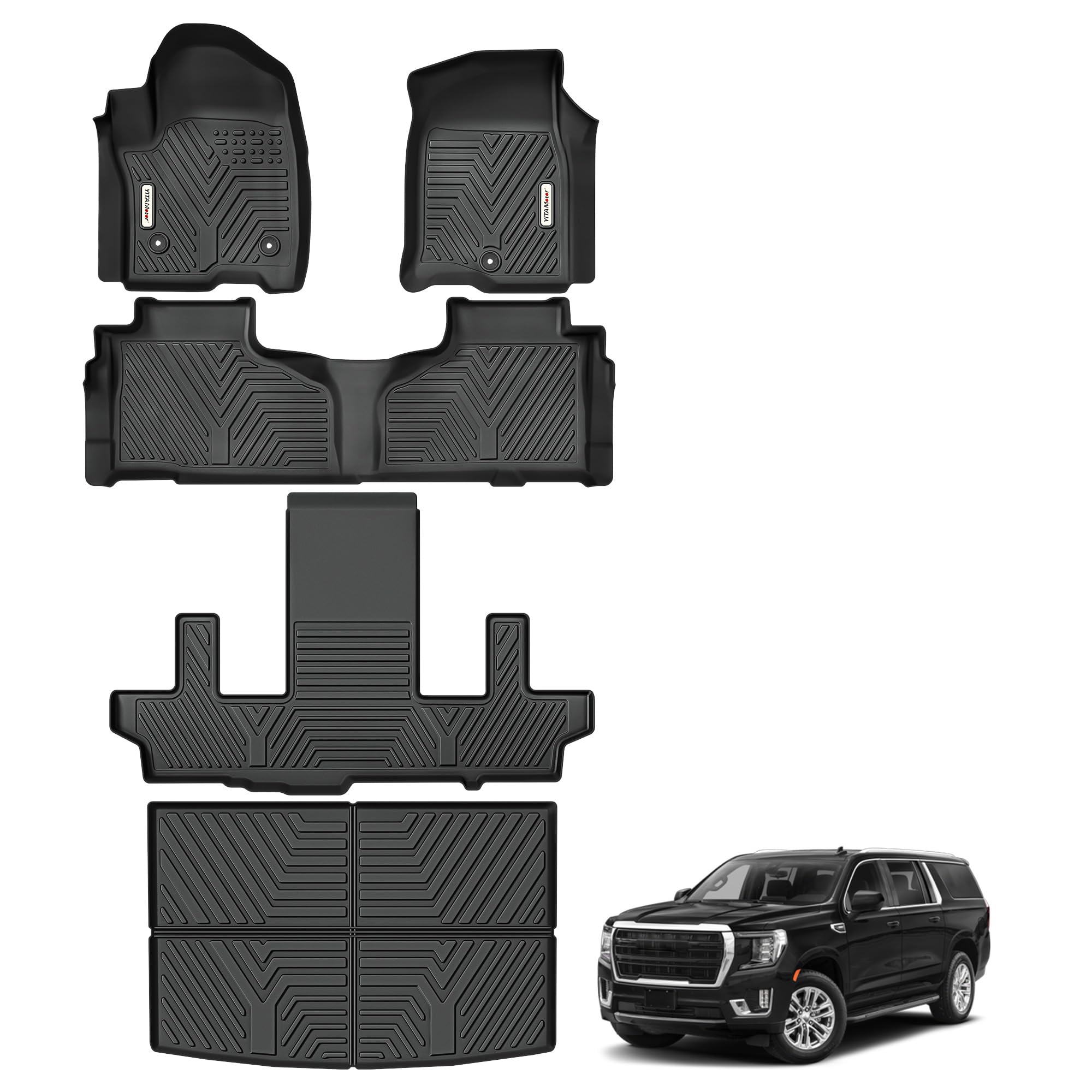 YITAMOTOR Floor Mats & Cargo Liner for 2021-2026 Chevy Suburban/GMC Yukon XL Custom Fit All Weather 3 Row 7 Seat TPE Floor Liners and Trunk Mat, Black Full Car Mat Set Accessories Image