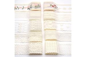 Wiosny 10 Styles of lace Wide Ribbon Fabric Lace Trim DIY Sewing Craft Supply Christmas Package Wedding Decoration Craft Hair Bow Making Each Style is About 1m in Length (Beige①)