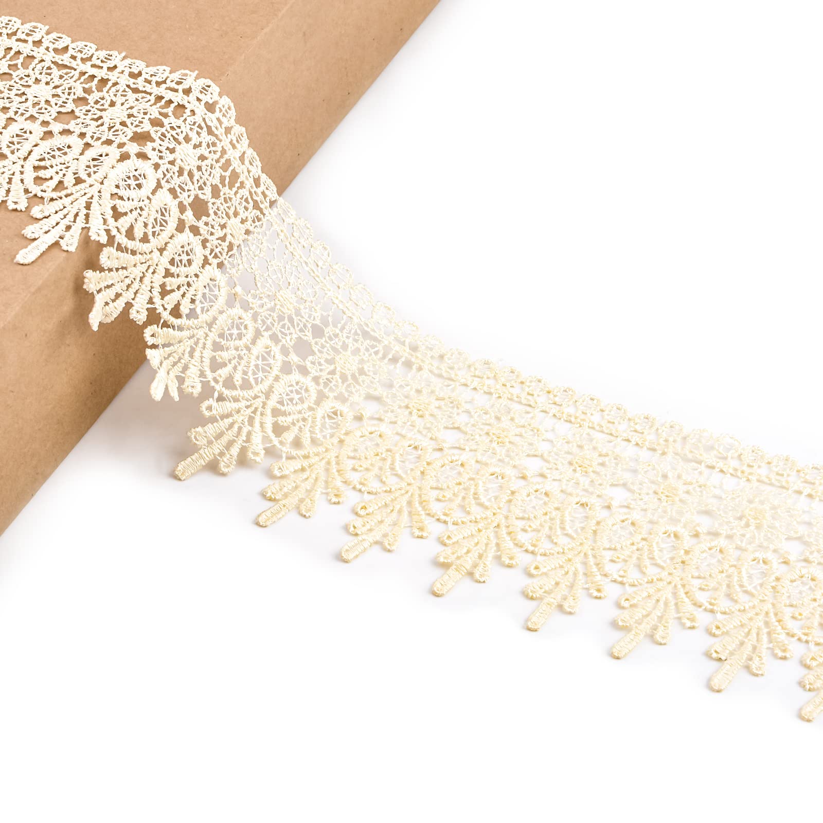 URROMA 5 Yards Lace Edge Trim for Sewing, Ivory Lace Trim Wide Ribbon Trim Lace for Sewing DIY Wedding Dress Embellishment Party Decoration