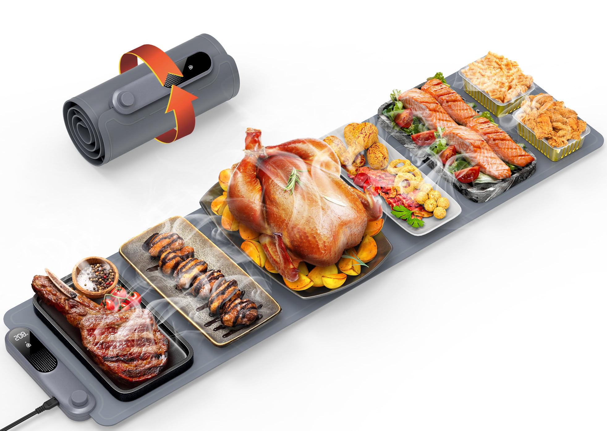 Photo 1 of **NO CORD**FEPPO Warming Mat for Food, Extra-Long Size 42"x12", Fast Full-Surface Heating Food Warming Mat with 6-Hour Timer & 19-Level Temperature Control, Roll Up Food Warmers for Parties Buffet