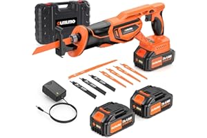 Olmlmo Reciprocating Saw Cordless with 8 Blades: 2 x 4.0Ah Battery, Brushless Motor 3300 RPM, Cordless Reciprocating Saw Kit for Wood PVC Metal Tree Bone Cutting DIY (Orange)