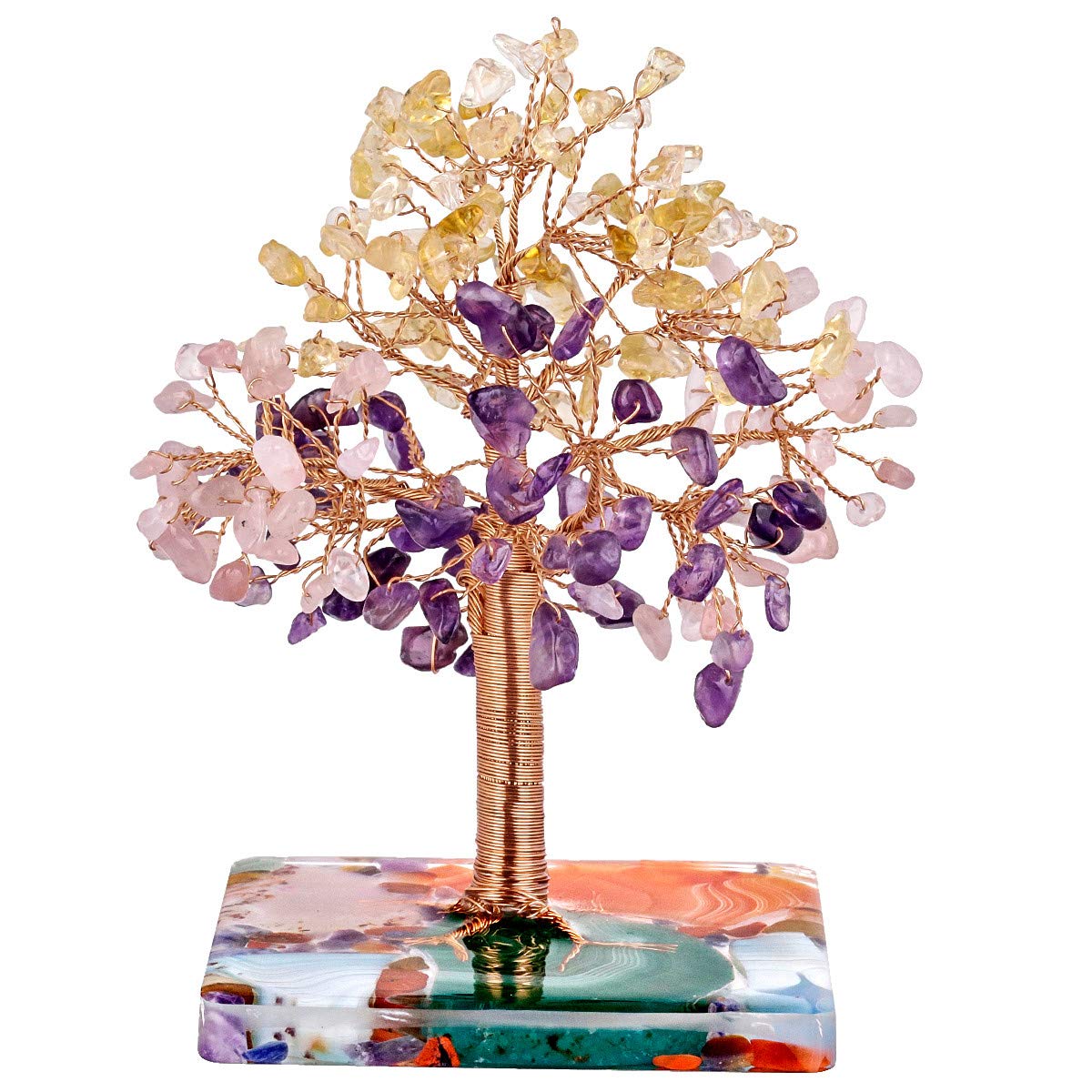 mookaitedecor Natural Citrine Rose Quartz Amethyst Healing Crystal Tree Decoration, Tree of Life Feng Shui Money Tree Ornaments for Home Office