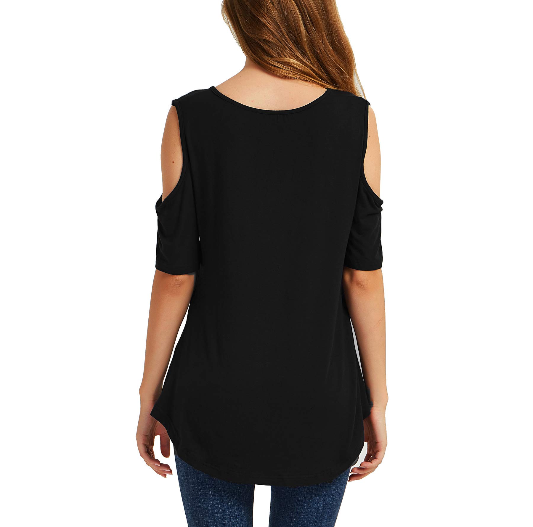 Women Short Sleeve Criss Cross V Neck Cold Shoulder T-Shirt m