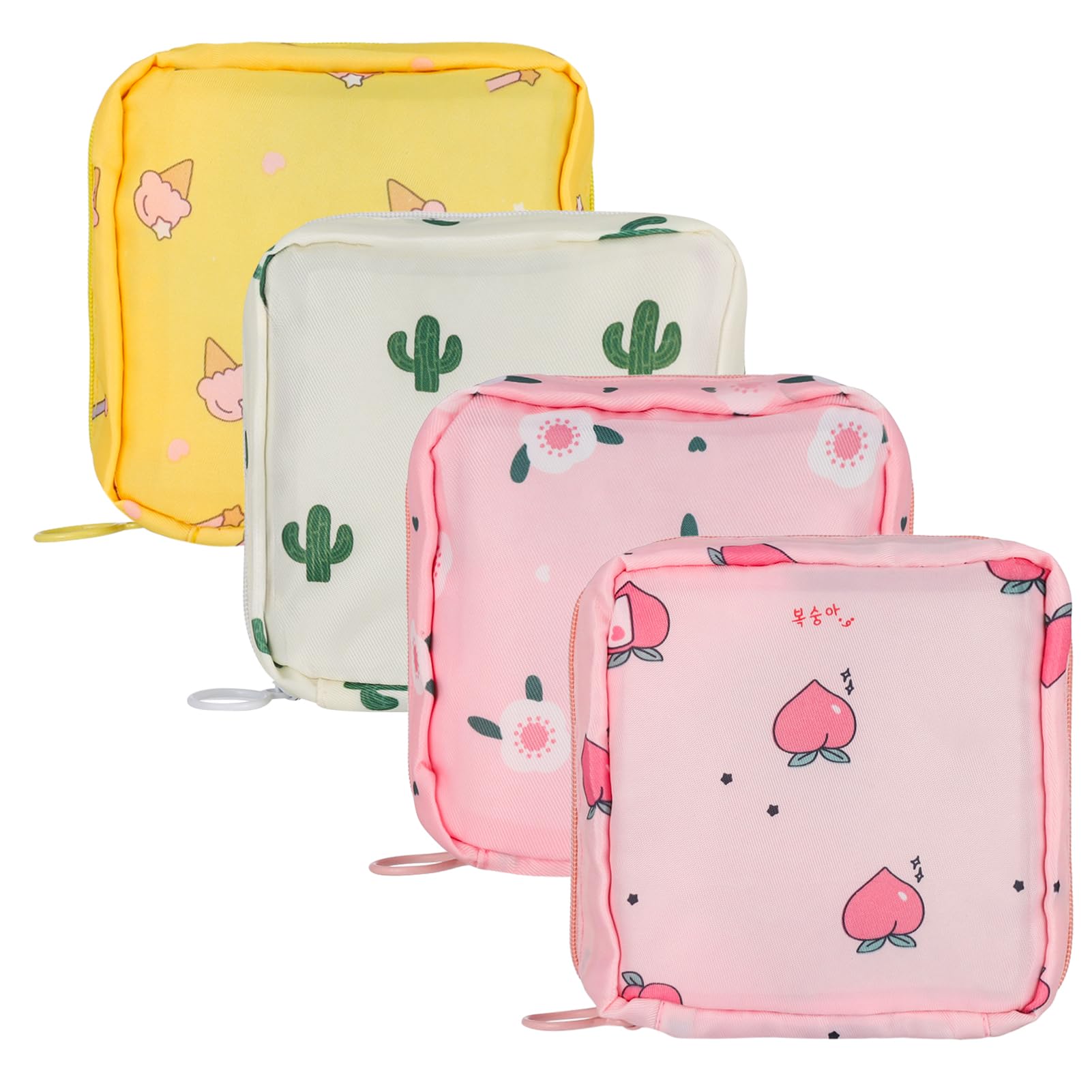 Heyu-Lotus 4 Pcs Sanitary Pad Storage Bag, Sanitary Pad Bags, Portable Period Bag with Zipper for Female Girls