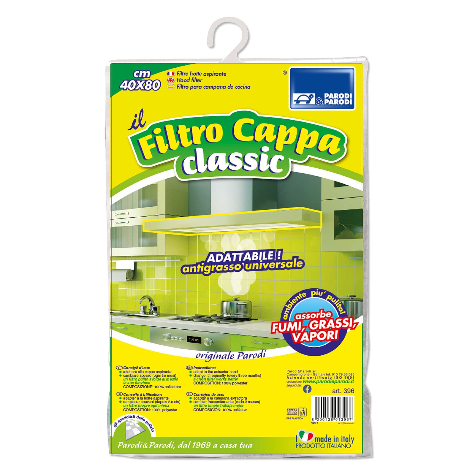 Parodi & Parodi Cooker Hood Classic Filter for Cooker Hoods, Polyester, White, 20 x 26 x 5 cm