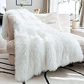 JONIYEAR Extra 2.8" Long Hair Fluffy Faux Fur Throw Blanket 50" x 60", Luxury Soft Decorative Fuzzy Furry Blankets for Couch, Cozy Plush Shaggy Blankets for Sofa Bed,Cute Lovely Blanket for Pet, White