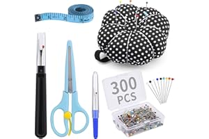 ZLULARY 300 Pieces Multicolor Sewing Pins - 32mm Straight Quilting Pins Including Sewing Seam Ripper Scissors Pin Cushion and Soft Tape Measure for Dressmaking Jewelry Decoration