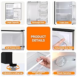 Frestec Mini Fridge with Freezer 3.2 Cu.Ft. 2 Door