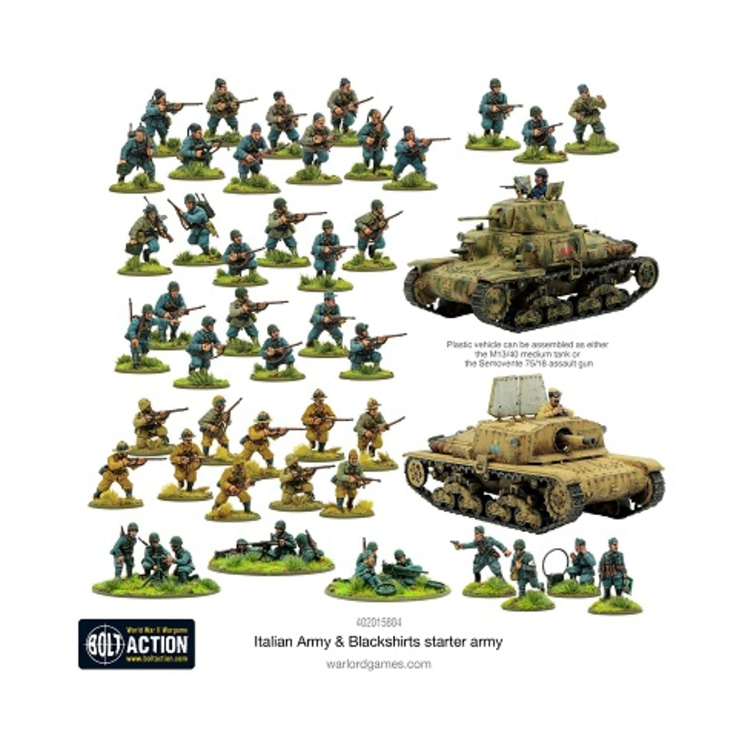 Warlord Games Italian Army & Blackshirts Starter Army - 28mm Scale Plastic Miniatures for Bolt Action Highly Detailed World War 2 Miniatures for Table-top Wargaming