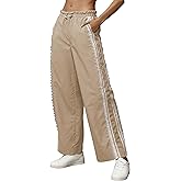 MINSURE Women Baggy Track Pants Lace Side Stripe Drawstring Elastic Waist Wide Leg Parachute Pants with Pockets