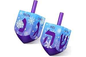 Wonderjune 2 Pcs Hanukkah Dreidels Extra Large Wooden Dreidel for Hanukkah Decoration with English Transliteration, Forever Spinning Tops Party Favors(Snowflake)