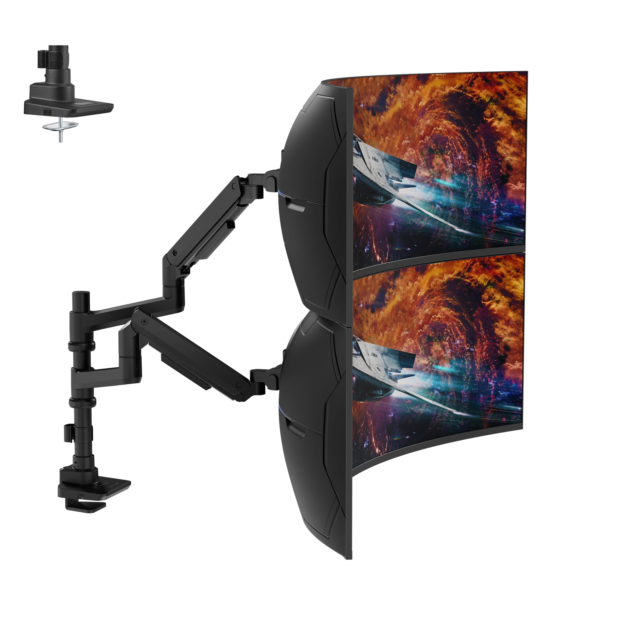 Photo 1 of G-PACK PRO Dual Monitor Arm for 17-49 Inch Ultrawide Screens – Heavy Duty Monitor Arm Desk Mount – VESA Mount with Clamp and Grommet Base – Holds Up to 44 lbs. Each