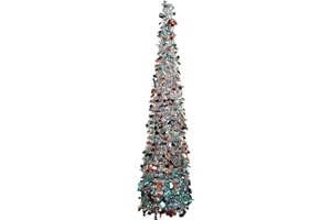 5ft Pop Up Tinsel Christmas Tree,Collapsible Artificial Pencil Skinny Xmas Color Trees for Home Decor Indoor Holiday Party Decorations,Silver,WOKEISE