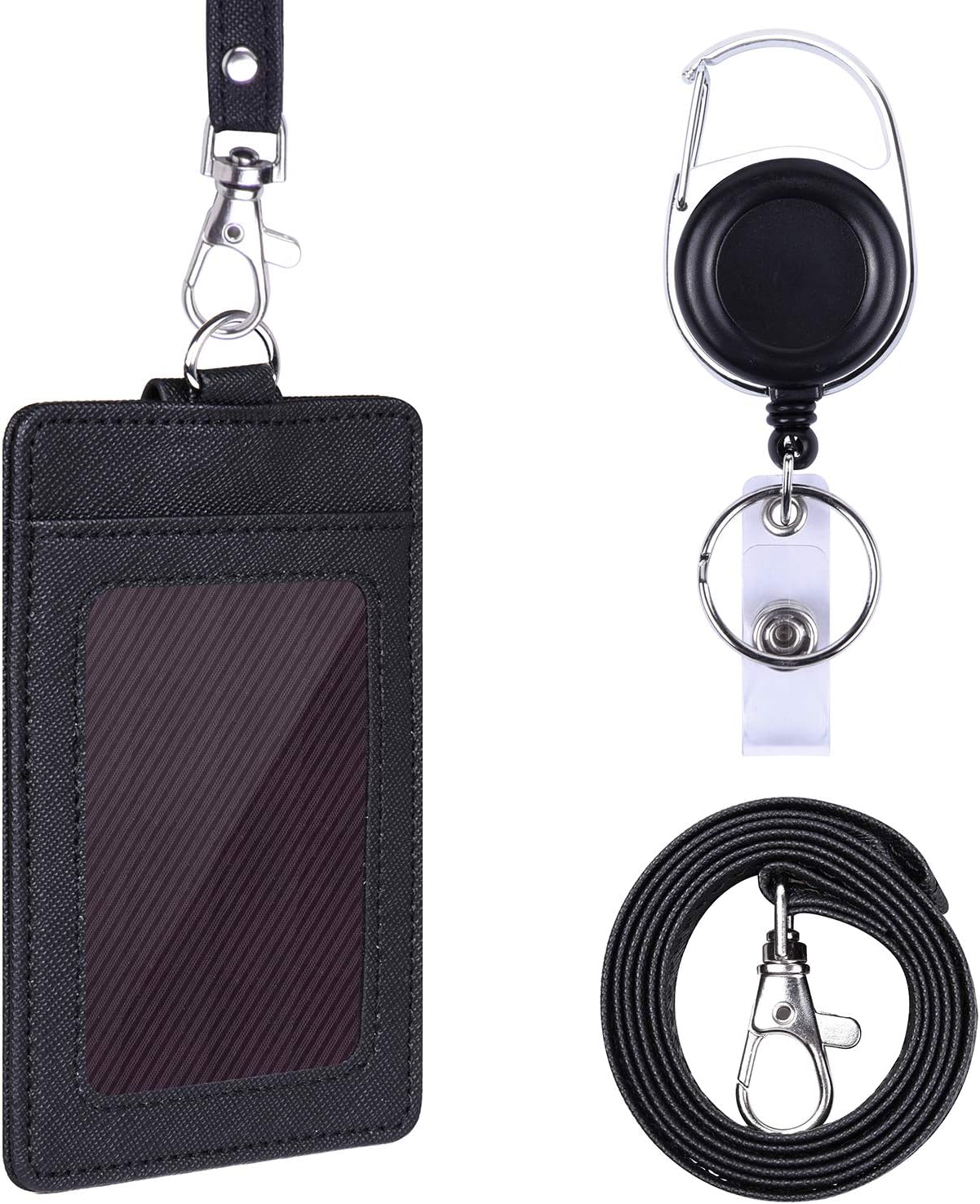 Wisdompro Badge Holder, 2-Sided PU Leather ID Badge Card Holder with 1 Clear ID Window and 2 Card Slots