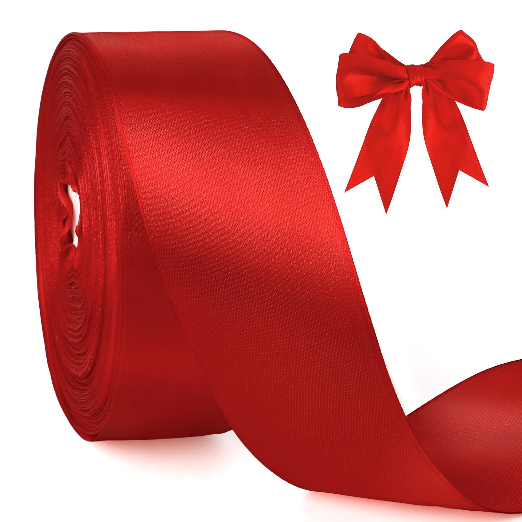 Photo 1 of 1-1/2 Inches Wide 100 Yards Red Satin Ribbon for Gift Wrapping Christmas Ribbon Solid Fabric Red Ribbons for Christmas Tree DIY Carft Hair Bows Making Flower Bouquets Wedding Valentines